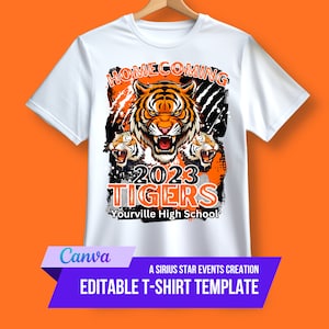 Editable Homecoming TShirt Template, Sports T-shirt, Football T Shirt Design, Canva Template,for T-shirt Iron on or heat press, Tigers