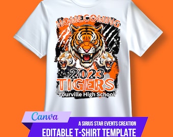Editable Homecoming TShirt Template, Sports T-shirt, Football T Shirt Design, Canva Template,for T-shirt Iron on or heat press, Tigers