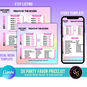 Leckerli-Menü, Party Favor-Menü, Etsy Preisliste, Etsy-Menü, Party Favor Menü, Leckereien Business