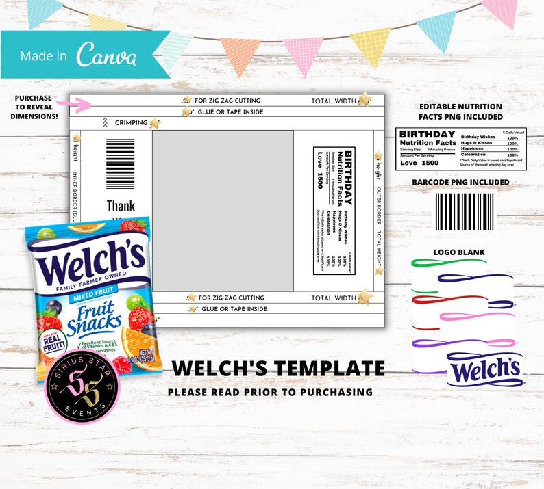 DIY Welch's Fruit Snack Template Welch's Template Etsy