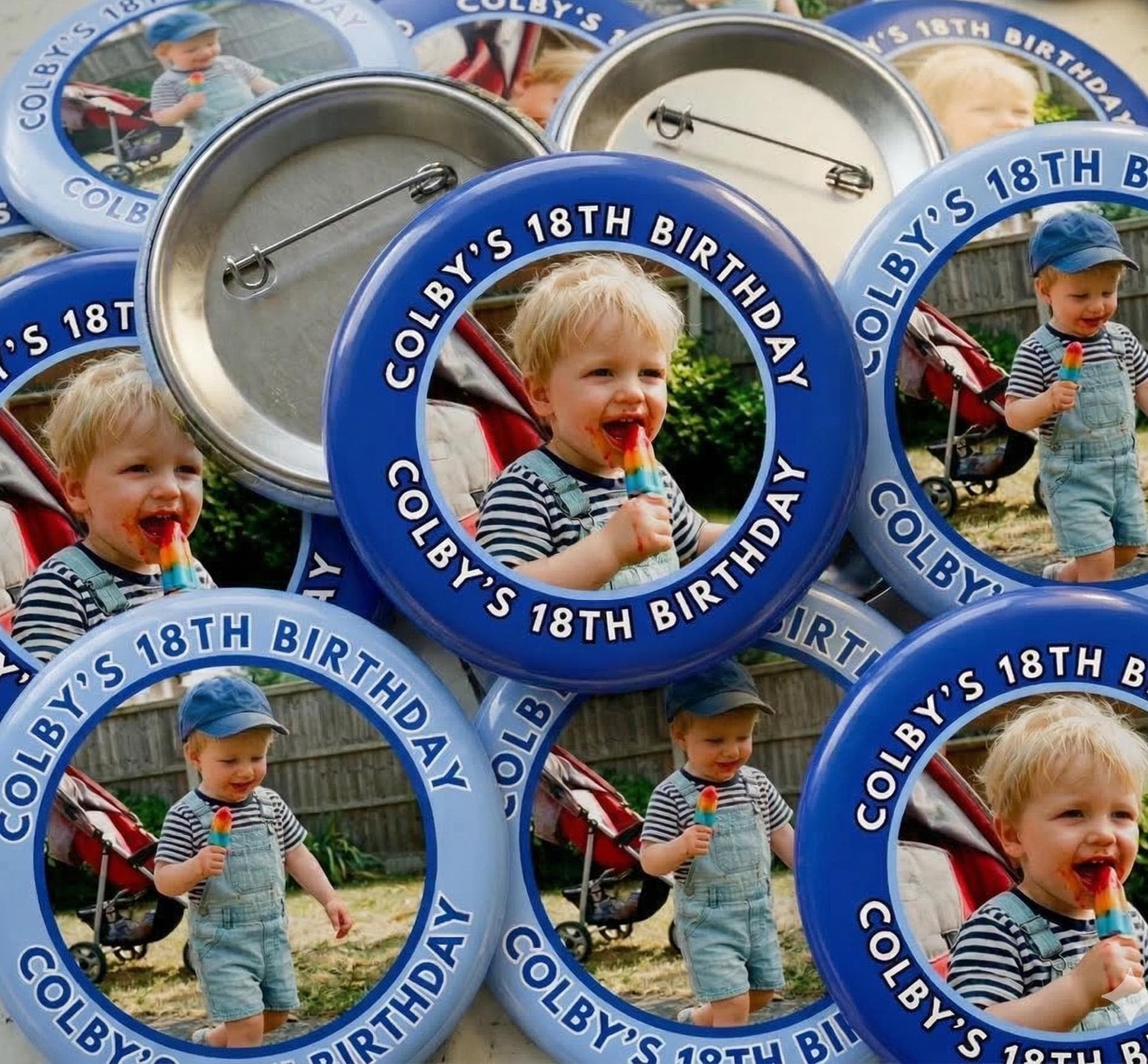 Custom 3 Inch Birthday Photo Button, Personalized Party Favor Pin ...