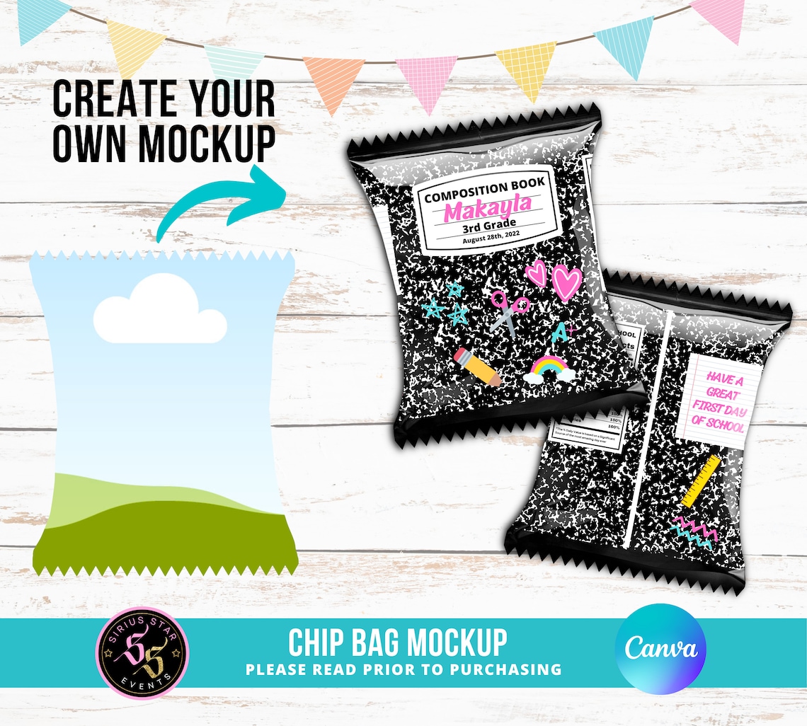 Chip Bag Mockup in Canva Canva Mockup Chip Bags Snack Bags Etsy