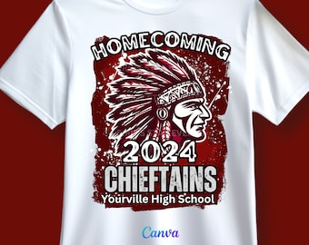 Chieftain Shirt Editable Homecoming TShirt Template, Sports T-shirt, Football T Shirt Design, Canva Template,for T-shirt Iron on, Dtf