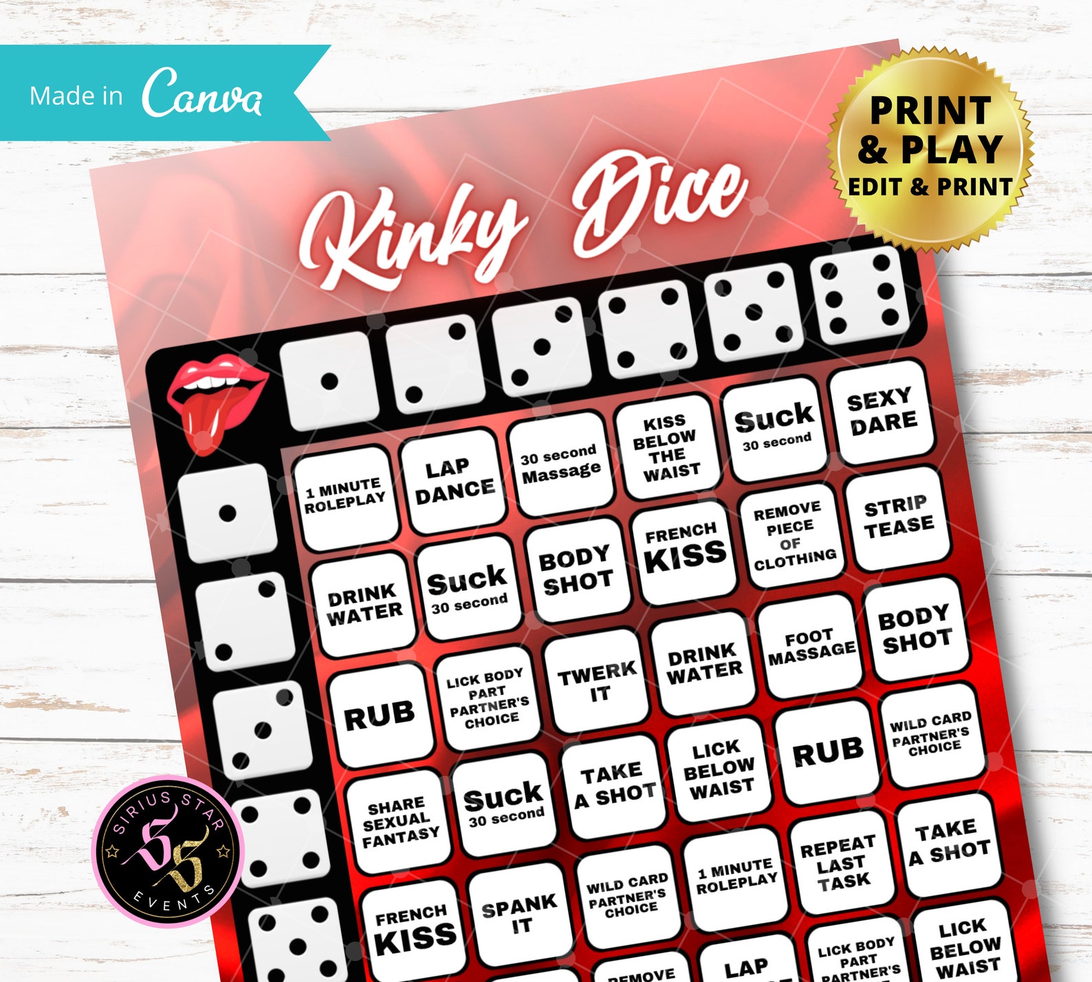 Kinky DICE GAME Sexy Dice Game Adult 21 Over Game Board | Etsy