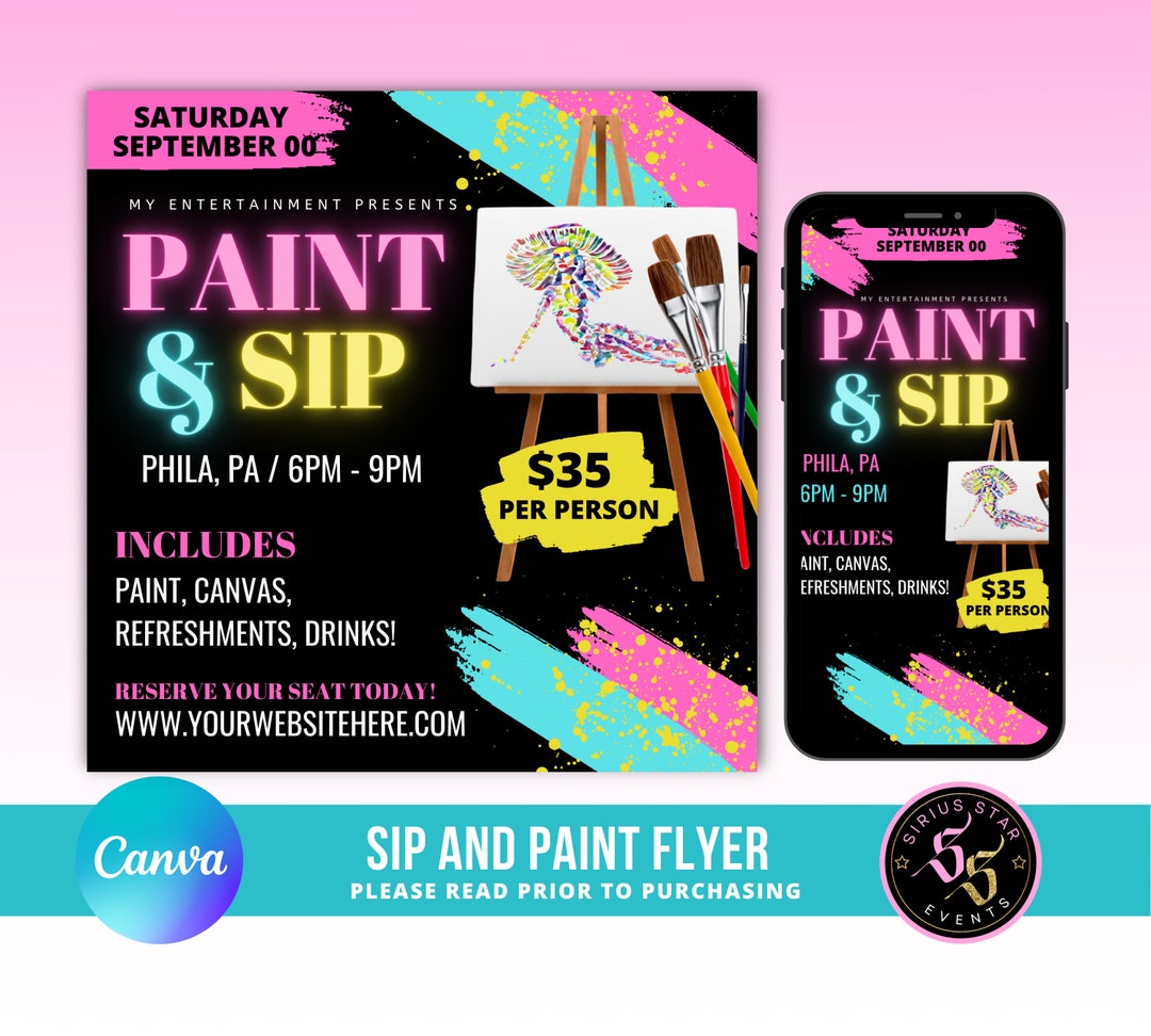 Paint and Sip Flyer, Sip and Paint Flyer, Canvas Paint Party Flyer