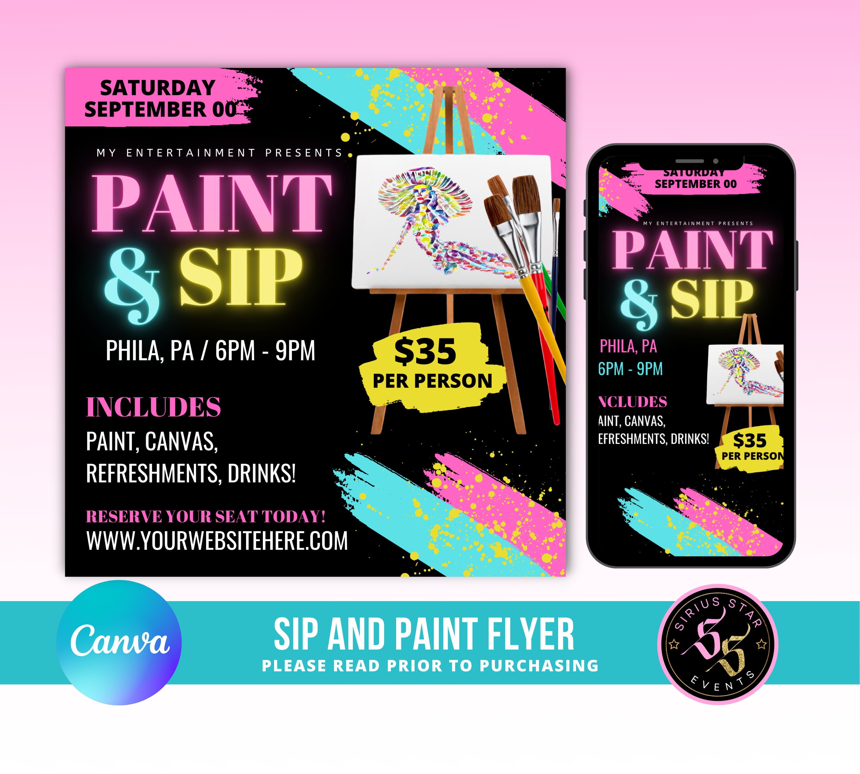 SIP & PAINT KITS for Adults Complete With All Supplies Included 