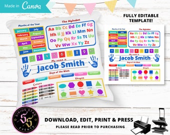 Learning Pillow Template for Sublimation, Pre-K Learning Pillow Template, Kindergarten Learning Pillow, Toddler Learning Pillow