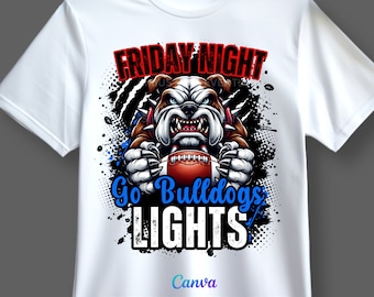Modello di maglietta modificabile per il ritorno a casa con maglietta Bulldog, maglietta sportiva, design per maglietta da calcio, modello Canva, per stirare la maglietta, DTF