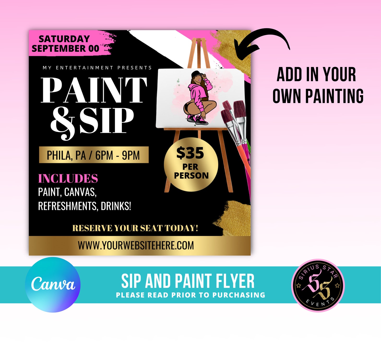Paint and Sip Flyer Sip and Paint Flyer Canvas Paint Party - Etsy