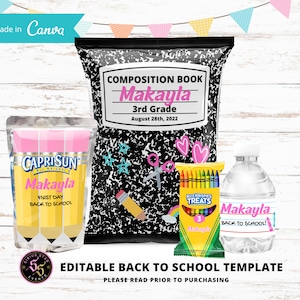 Back toschool Chip Bag, Back toschool Vorlagen, Back to School selbst bearbeiten und ausdrucken