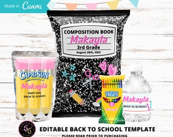 Back to school Chip Bag, Back To school Templates, Back to School edit and print out yourself