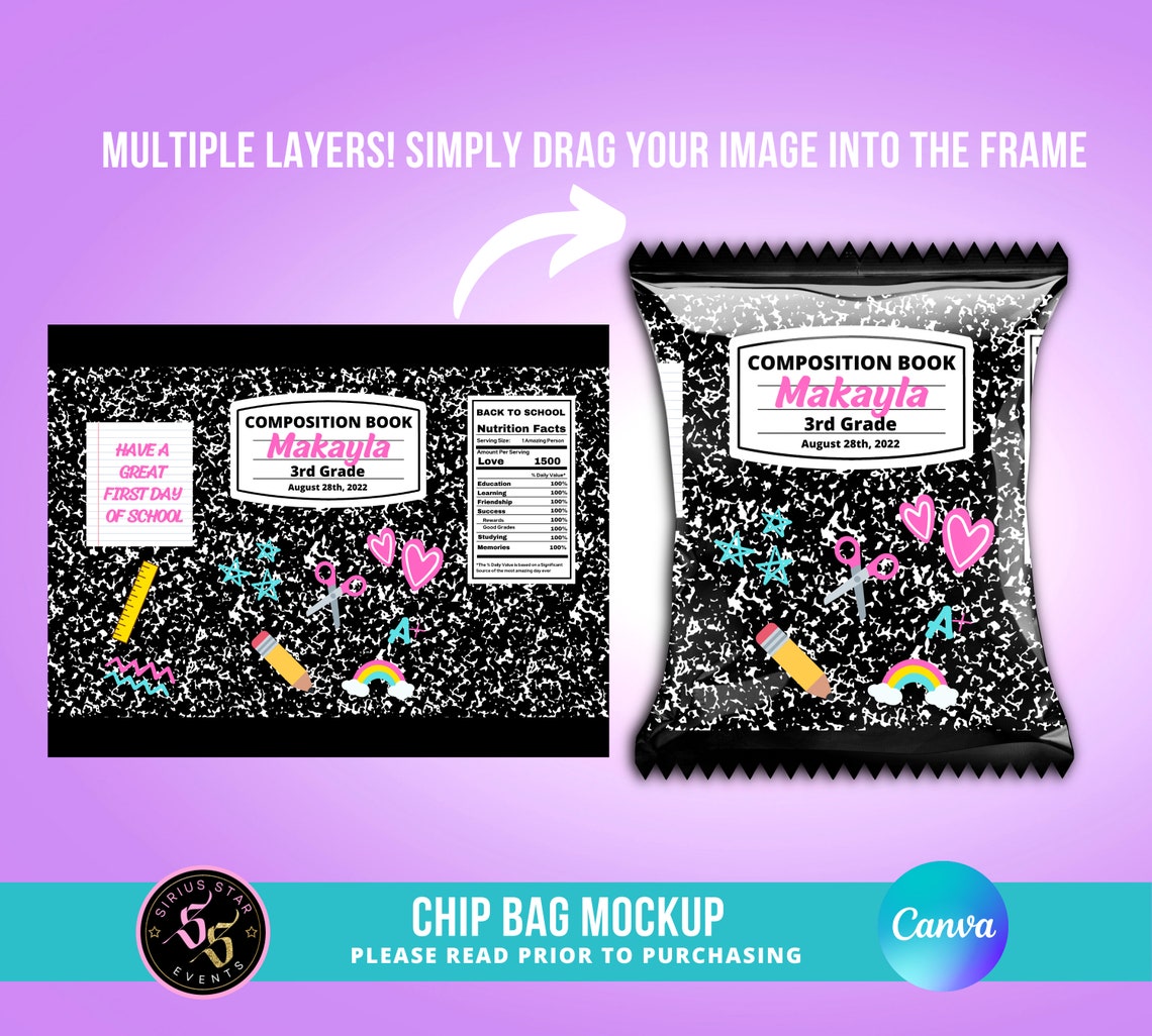 Chip Bag Mockup in Canva Canva Mockup Chip Bags Snack Bags Etsy