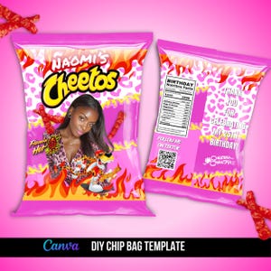 Custom Chip Bags,Custom chip Bag, Personalized Cheeto Bag, Party Favor Bags, Birthday Party Chips, Style 1, Digital File Only