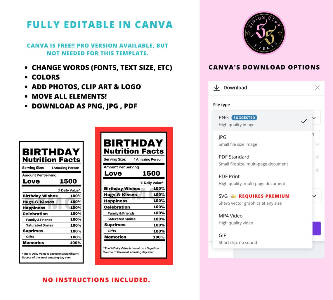 Nutrition Facts Editable in Canva Nutritional Facts Etsy