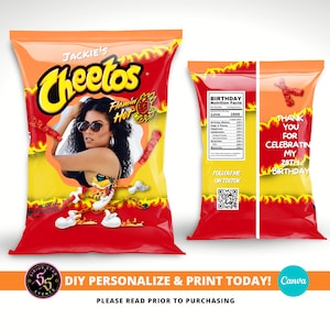Custom Chip Bags,Custom chip Bag, Personalized Cheeto Bag, Party Favor Bags, Birthday Party Chips, Style 1, Digital File Only
