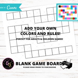 Blank game board, kids game board, adult game board, canva game board, fill in the blanks