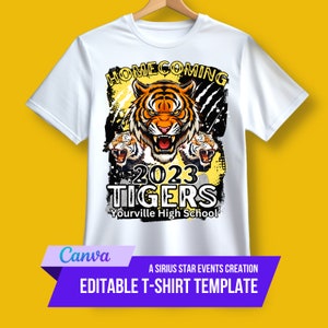 Editable Homecoming TShirt Template, Sports T-shirt, Football T Shirt Design, Canva Template,for T-shirt Iron on or heat press, Tigers