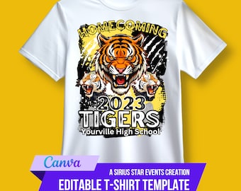 Editable Homecoming TShirt Template, Sports T-shirt, Football T Shirt Design, Canva Template,for T-shirt Iron on or heat press, Tigers