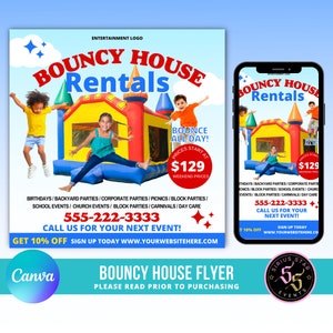 Bouncy House Flyer, Moon Bounce Flyer, party flyer, moon bounce template, party rentals, Event rentals, kids birthday party rentals
