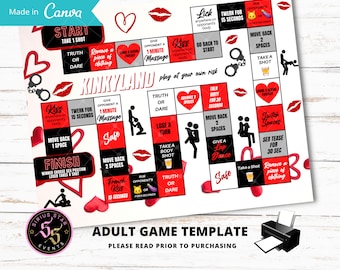 Adult Sex Game, drinking game, wedding game, date night game, Valentines day game, game board template,