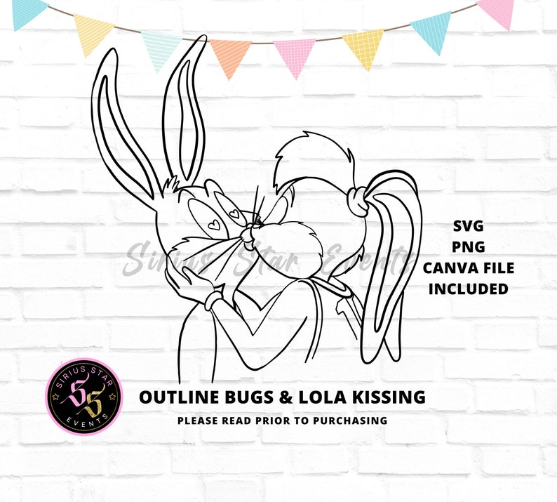 Line Drawn Bugs Bunny and Lola Bunny Kissing Sip and Paint Etsy UK