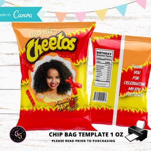 Custom Chip Bags, Cheetos Custom Bag, Personalized Cheetos Bag, Party Favor Bags, Birthday Party Chips, Style 1, Digital File Only