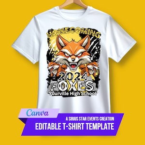 Editable Homecoming TShirt Template, Sports T-shirt, Football T Shirt Design, Canva Template,for T-shirt Iron on or heat press, Fox