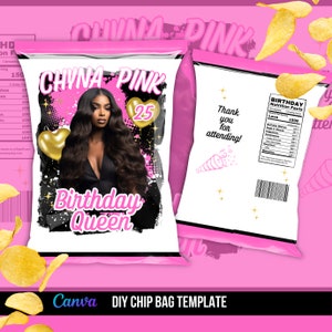 Custom Chip Bags, Cheeto Custom Bag, Personalized Chip Bag, Party Favor Bags, Birthday Party Chips, Digital File Only, Pink and Black