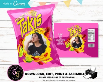 Bolsas de papas fritas personalizadas, bolsa personalizada Taki, bolsa Taki personalizada, bolsas de regalo para fiestas, papas fritas para cumpleaños, estilo Taki 2, solo archivo digital