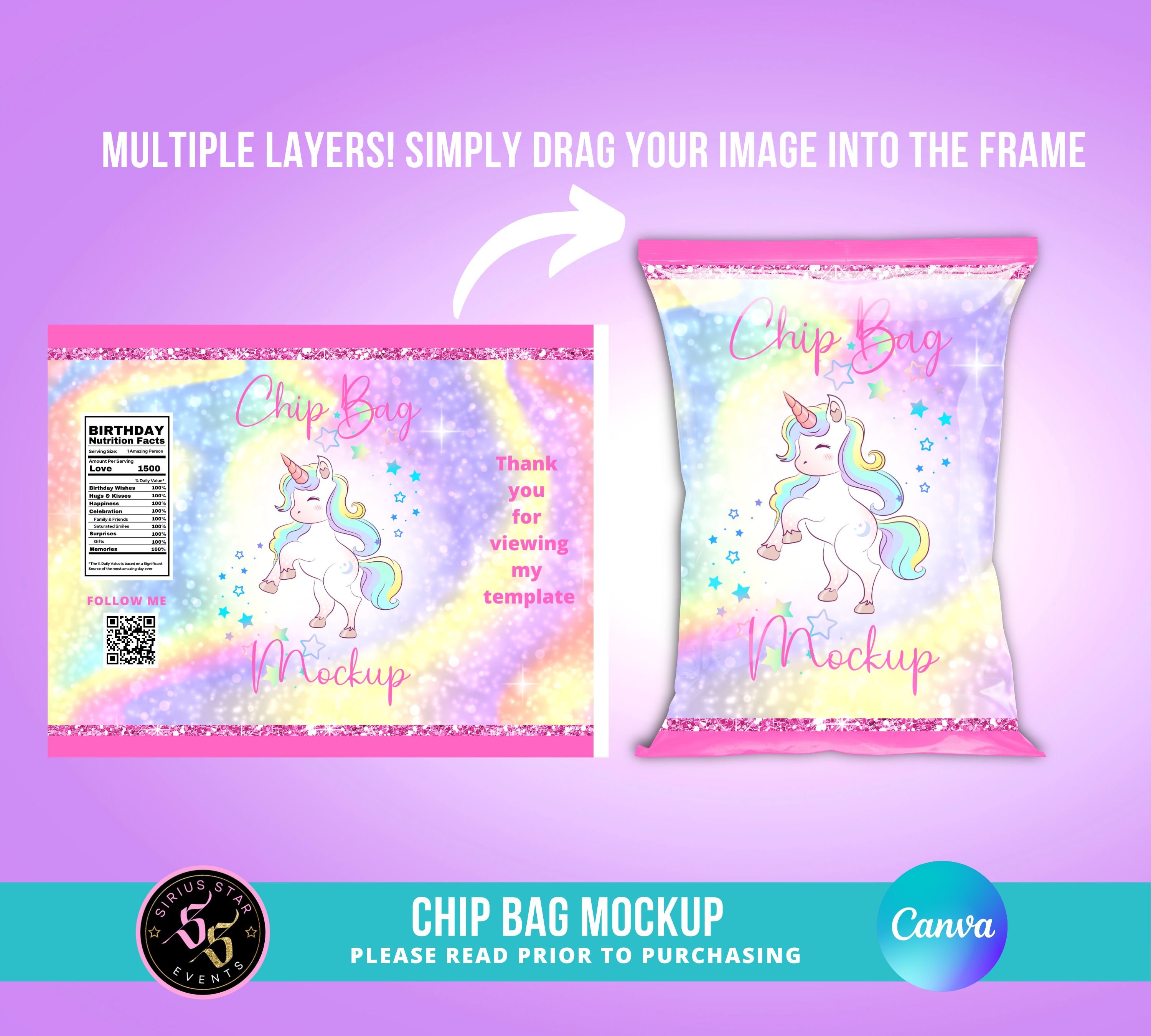 Chip Bag Mockup in Canva Canva Mockup Chip Bags Snack Bags Etsy Israel