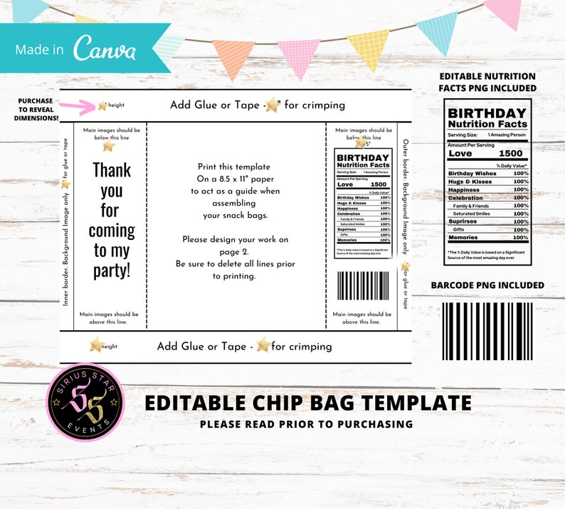 Chip Bag Template Instant Download Canva Chip Bag Template - Etsy Singapore