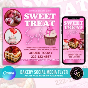 Sweet Treat flyer template, bakery business, sweets business, cookies, cupcakes flyer, treats advertisement flyer for instagram, facebook