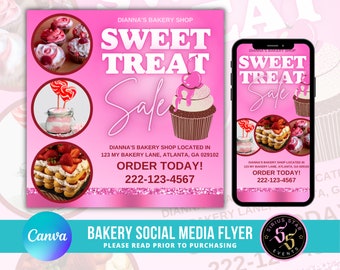 Sweet Treat flyer-sjabloon, bakkerijbedrijf, snoepbedrijf, koekjes, cupcakes flyer, traktaties advertentieflyer voor instagram, facebook