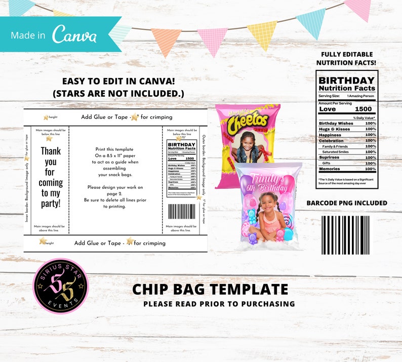 Chip Bag Template Instant Download Canva Chip Bag Template - Etsy Singapore