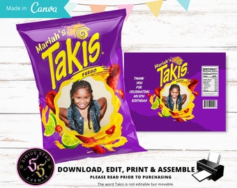 Custom Chip Bags, Taki Custom Bag, Personalized Taki Bag, Party Favor Bags, Birthday Party Chips, Style 1, Digital File Only