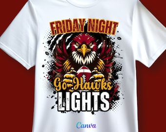 Modello modificabile per maglietta da ritorno a casa Hawk Shirt, maglietta sportiva, design per maglietta da football, modello Canva Friday Night Lights
