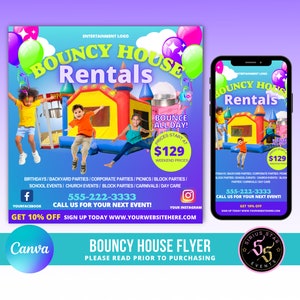 Bouncy House Flyer, Moon Bounce Flyer, party flyer, moon bounce template, party rentals, Event rentals, kids birthday party rentals