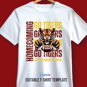 Tiger Shirt Editable Homecoming TShirt Template, Sports T-shirt, Football T Shirt Design, Canva Template,for T-shirt Iron on, Dtf