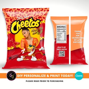 Custom Chip Bags, Cheeto Custom Bag, Personalized Cheeto Bag, Party Favor Bags, Birthday Party Chips, Style 1, Digital File Only