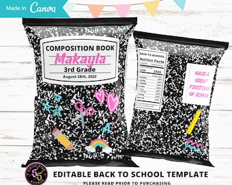 Back to school Chip Bag, Back To school Templates, Back to School edit and print out yourself