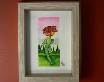La dama de las plantas n.° 3 (acuarela enmarcada)