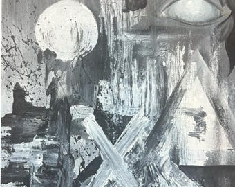 Pintura acrílica abstracta gris sobre madera de Ash Plante