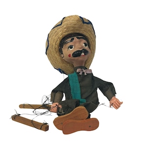 Authentic Mexican Hand made Marionette Doll String Puppet 12&quot; (Missing Guitar)