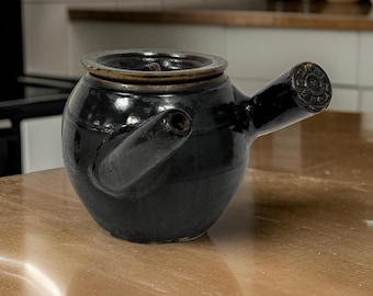 Tetera china vintage Kyusu de cerámica con asa lateral, años 40