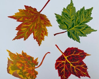 Linosnede print - esdoornbladeren - herfst geïnspireerd - betaalbare kunst - reductieprint - herfst