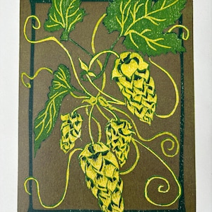 Hops Woodcut - Hand Carved Woodblock Print - Humulus Lupulus - Beer Brewing - Gift for Home Brewer - Original Art Block Print - Botanical