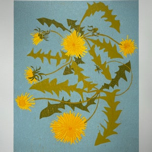 Dandelion Woodcut Print - Reduction Block Limited Edition - Botanical Wall Art - Affordable Original