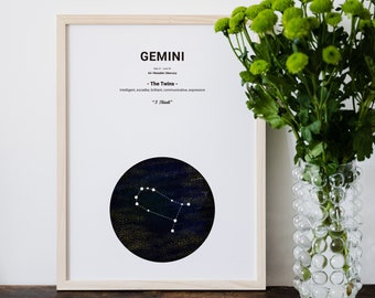 Gemini Constellation Print, Printable Poster, Constellation Art,Zodiac, Minimalist Poster, Stars, Astronomy Posterd, Star Constellation