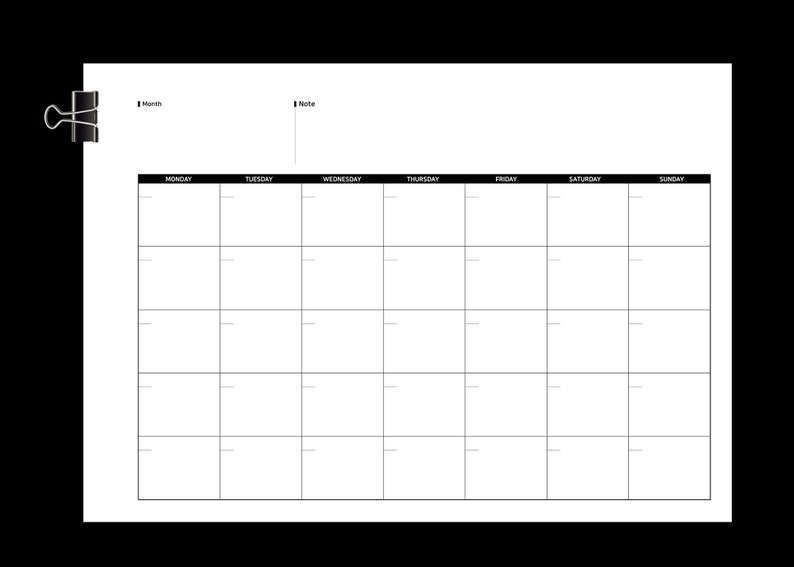 Printable Calendar, Monthly Planner, Blank, Simple, Undated Calendar ...