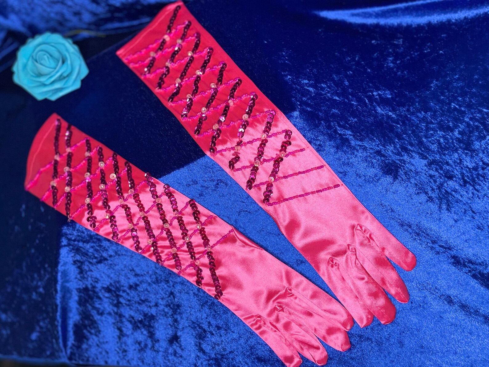 Dark Pink 17 Embellished Satin Gloves Etsy UK
